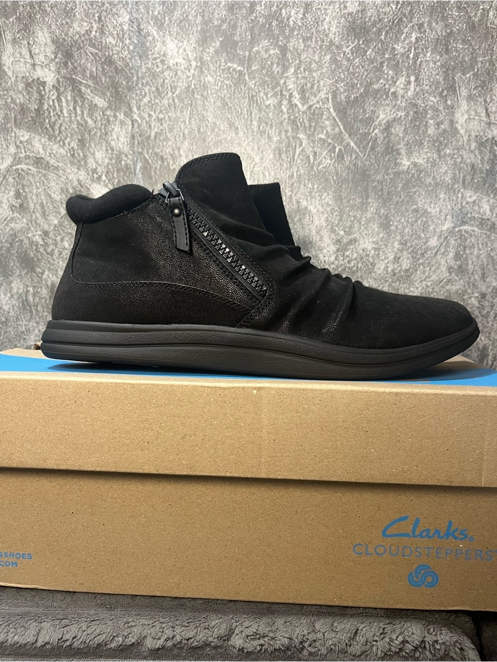 Clarks Black Suede Boot with Side Zip 10
